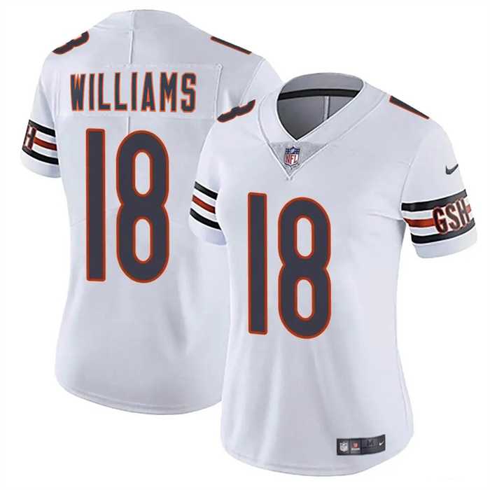 Women%27s Chicago Bears #18 Caleb Williams White 2024 Draft Vapor Stitched Jersey Dzhi